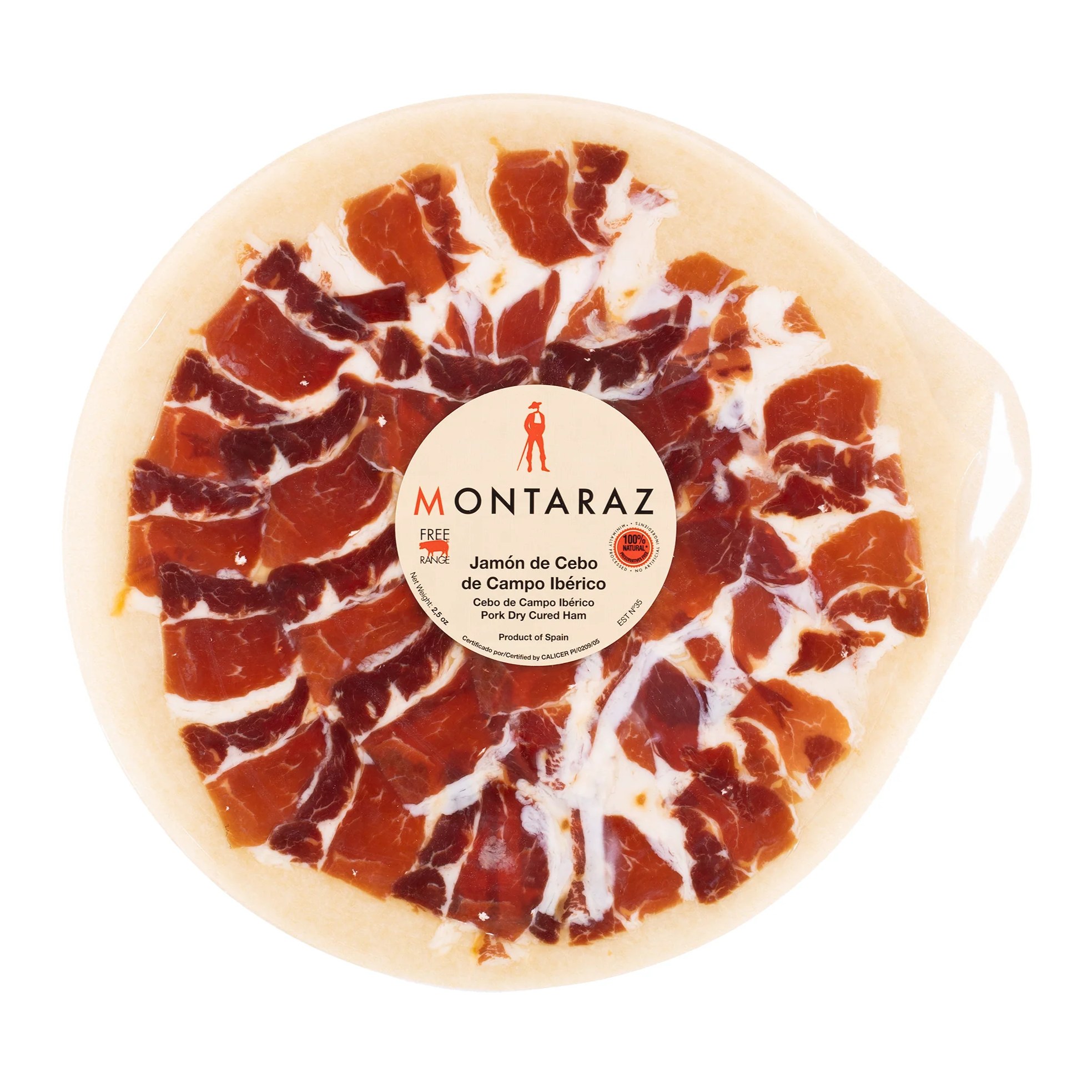 Montaraz Cebo de Campo Free Range Jamón Ibérico Pre-Sliced Plates.